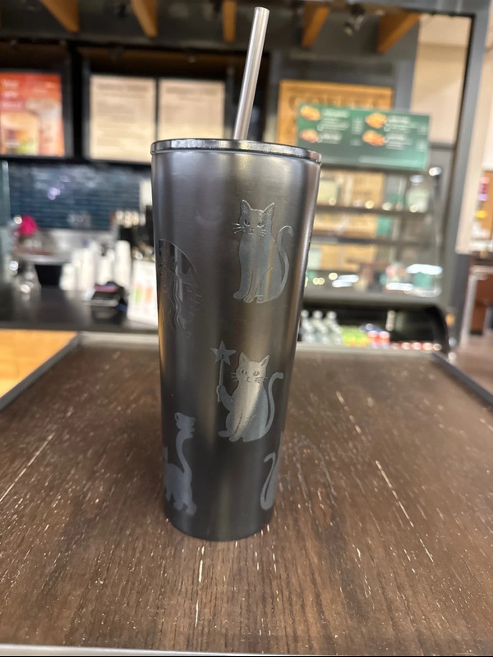 Starbucks Black Cat Stainless Steel Tumbler with Straw